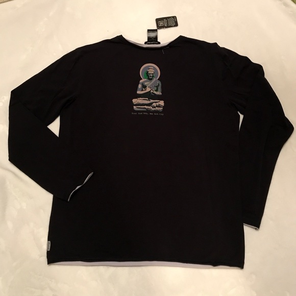 Trust Fund Baby long sleeve Tshirt graphic Sitting Buddha S L XL Navy Cotton NWT - Picture 1 of 7